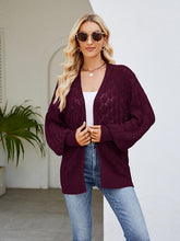 Load image into Gallery viewer, Openwork Open Front Lantern Sleeve Cardigan