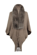 Load image into Gallery viewer, Fringe Detail Long Sleeve Ribbed Poncho