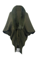 Load image into Gallery viewer, Fringe Detail Long Sleeve Ribbed Poncho