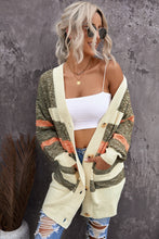 Load image into Gallery viewer, Woven Right Striped Button Down Longline Cardigan with Pockets