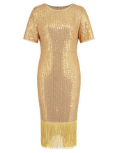 Load image into Gallery viewer, Tassel Sequin Short Sleeve Dress