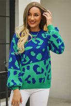 Load image into Gallery viewer, Woven Right Leopard Round Neck Dropped Shoulder Sweater