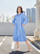 Load image into Gallery viewer, Long Sleeve Side Slit Midi Shirt Dress