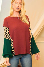 Load image into Gallery viewer, Leopard Color Block Waffle-Knit Blouse