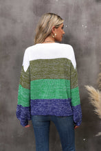 Load image into Gallery viewer, Color Block Round Neck Dropped Shoulder Sweater