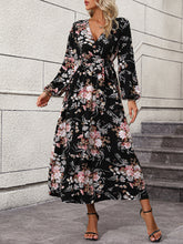 Load image into Gallery viewer, Floral Long Sleeve Surplice Neck Dress