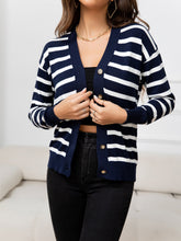 Load image into Gallery viewer, Striped Dropped Shoulder V-Neck Knit Top