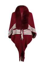 Load image into Gallery viewer, Striped Fringe Detail Long Sleeve Poncho