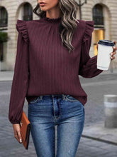 Load image into Gallery viewer, Mock Neck Ruffle Shoulder Blouse