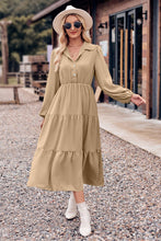 Load image into Gallery viewer, Collared Neck Long Sleeve Midi Dress