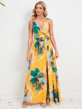 Load image into Gallery viewer, Slit Tied Printed Surplice Dress