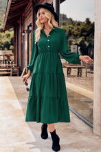Load image into Gallery viewer, Collared Neck Long Sleeve Midi Dress