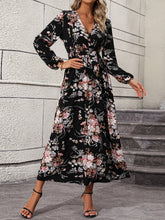 Load image into Gallery viewer, Floral Long Sleeve Surplice Neck Dress
