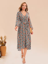 Load image into Gallery viewer, Printed Surplice Long Sleeve Dress