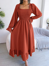 Load image into Gallery viewer, Smocked Square Neck Flounce Sleeve Dress