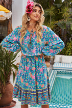 Load image into Gallery viewer, Bohemian Tie Neck Balloon Sleeve Dress