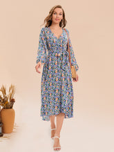 Load image into Gallery viewer, Printed Surplice Long Sleeve Dress