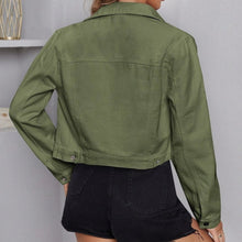 Load image into Gallery viewer, Collared Neck Long Sleeve Button-Down Denim Jacket