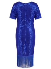 Load image into Gallery viewer, Tassel Sequin Short Sleeve Dress