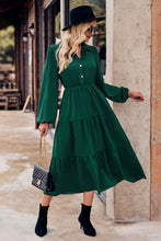 Load image into Gallery viewer, Collared Neck Long Sleeve Midi Dress