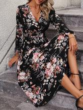 Load image into Gallery viewer, Floral Long Sleeve Surplice Neck Dress