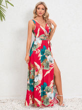 Load image into Gallery viewer, Slit Tied Printed Surplice Dress