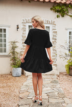 Load image into Gallery viewer, Ruffle Trim Tie Neck Flounce Sleeve Tiered Dress