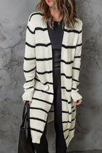 Load image into Gallery viewer, Woven Right Striped Open Front Rib-Knit Duster Cardigan
