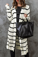 Load image into Gallery viewer, Woven Right Striped Open Front Rib-Knit Duster Cardigan