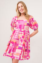 Load image into Gallery viewer, Flor Color Block Puff Sleeve Dress