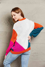 Load image into Gallery viewer, Double Take Color Block Round Neck Drop Shoulder Sweater