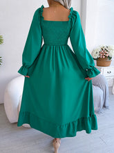 Load image into Gallery viewer, Smocked Square Neck Flounce Sleeve Dress