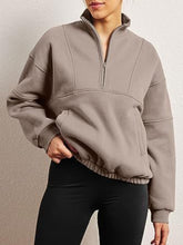 Load image into Gallery viewer, Half Zip Dropped Shoulder Sweatshirt
