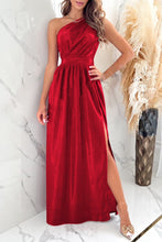 Load image into Gallery viewer, One Shoulder Slit Ruched Maxi Dress