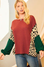 Load image into Gallery viewer, Leopard Color Block Waffle-Knit Blouse