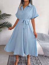 Load image into Gallery viewer, Short Sleeve Collared Tie Belt Dress