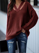 Load image into Gallery viewer, Cutout V-Neck Rib-Knit Sweater