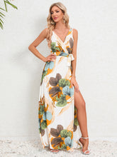 Load image into Gallery viewer, Slit Tied Printed Surplice Dress