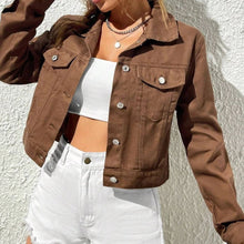 Load image into Gallery viewer, Collared Neck Long Sleeve Denim Jacket