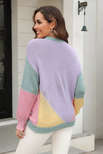 Load image into Gallery viewer, Double Take Color Block Round Neck Drop Shoulder Sweater