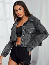 Load image into Gallery viewer, Dropped Shoulder Collared Neck Denim Jacket
