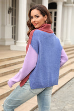 Load image into Gallery viewer, Double Take Color Block Turtleneck Slit Sweater