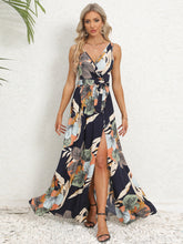Load image into Gallery viewer, Slit Tied Printed Surplice Dress