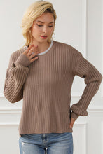 Load image into Gallery viewer, Ribbed Contrast Round Neck Slit Sweater