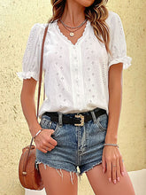 Load image into Gallery viewer, Buttoned V-Neck Flounce Sleeve Top