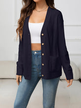 Load image into Gallery viewer, V-Neck Long Sleeve Buttoned Knit Top with Pocket
