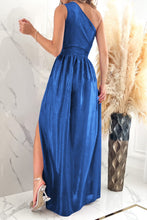 Load image into Gallery viewer, One Shoulder Slit Ruched Maxi Dress