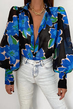 Load image into Gallery viewer, Double Take Collared Neck Lantern Sleeve Shirt