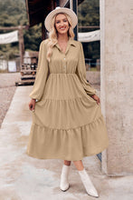 Load image into Gallery viewer, Collared Neck Long Sleeve Midi Dress