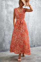 Load image into Gallery viewer, Printed V-Neck Tie Waist Maxi Dress